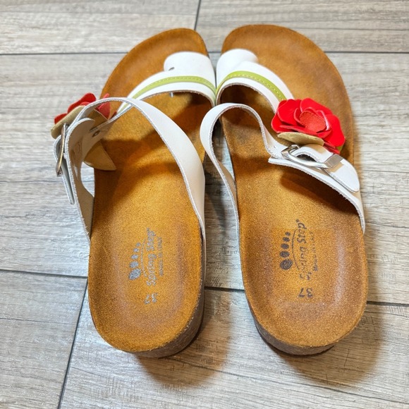 Spring Step Sandals Slides Leather Flower Accent Comfort Casual White 37 - Picture 8 of 8